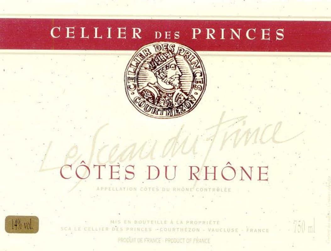 Le Cellier des Princes Cotes du Rhone Rouge 2012 Front Label