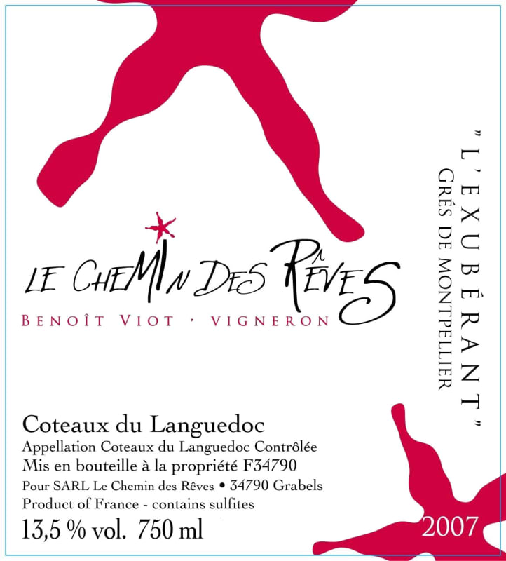 Le Chemin des Reves Gres de Montpellier L'Exuberant 2007 Front Label
