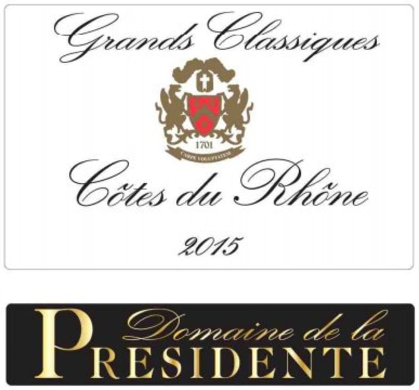 Le Domaine de la Présidente Cotes du Rhone Grands Classiques 2015 Front Label
