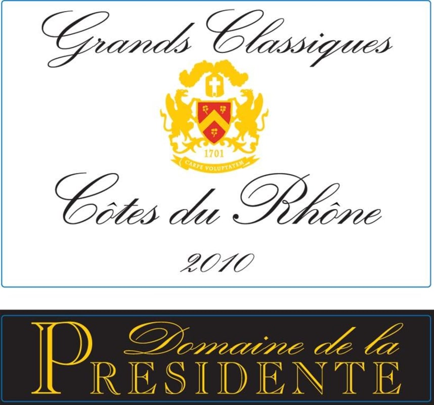 Le Domaine de la Présidente Cotes du Rhone Grands Classiques Blanc 2010 Front Label