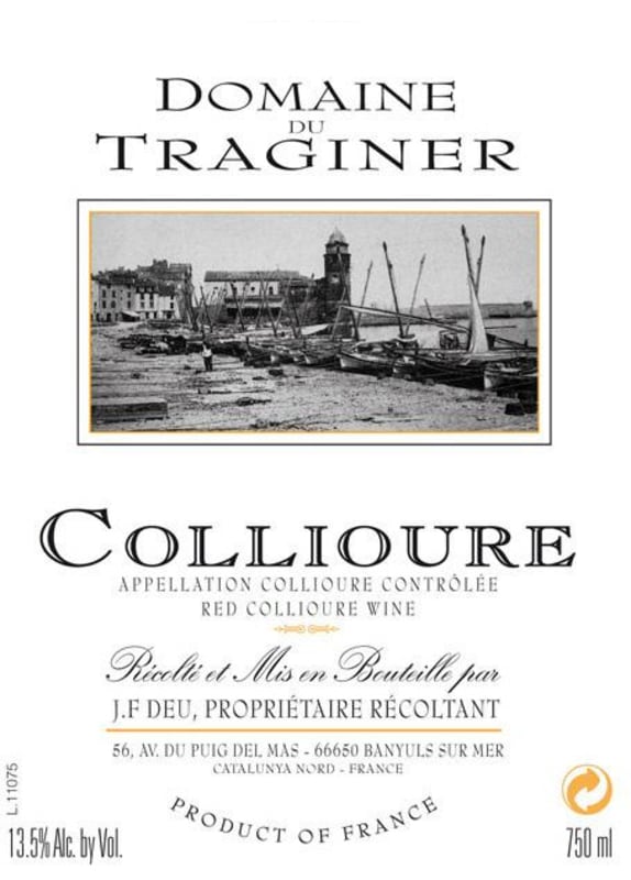 Le Domaine Du Traginer Collioure Vieilli en Foudre 2009 Front Label