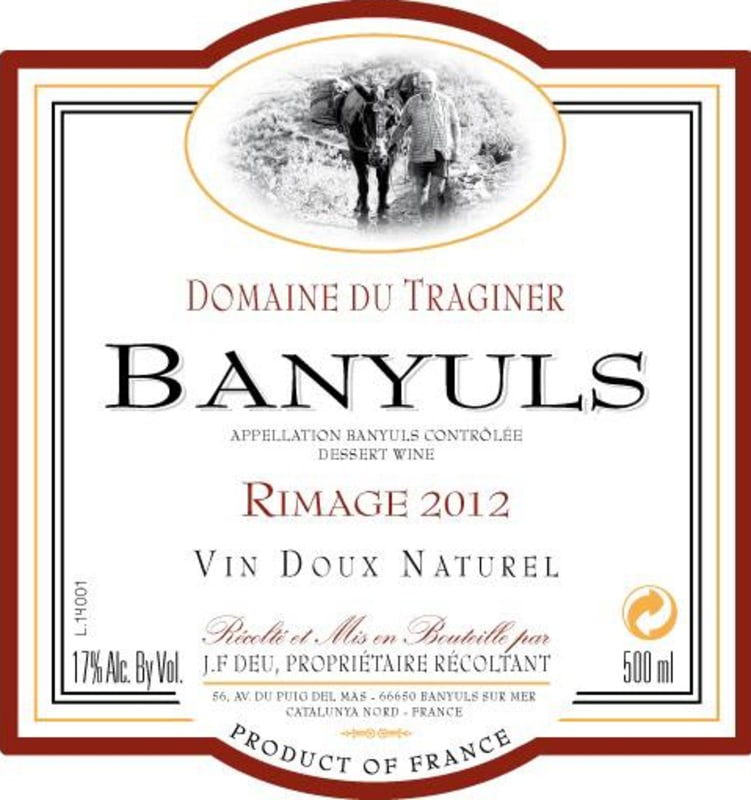 Le Domaine Du Traginer Banyuls Rimage 2012 Front Label