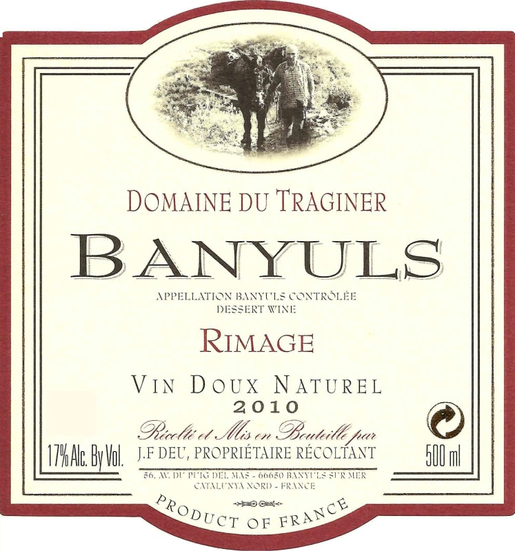 Le Domaine Du Traginer Banyuls Rimage 2010 Front Label