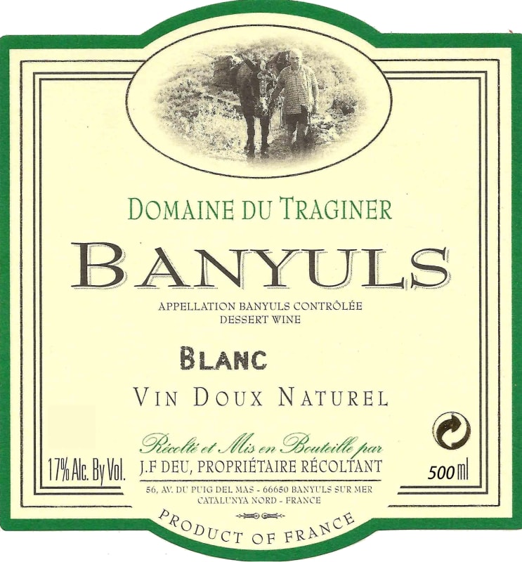 Le Domaine Du Traginer Banyuls Blanc 2013 Front Label