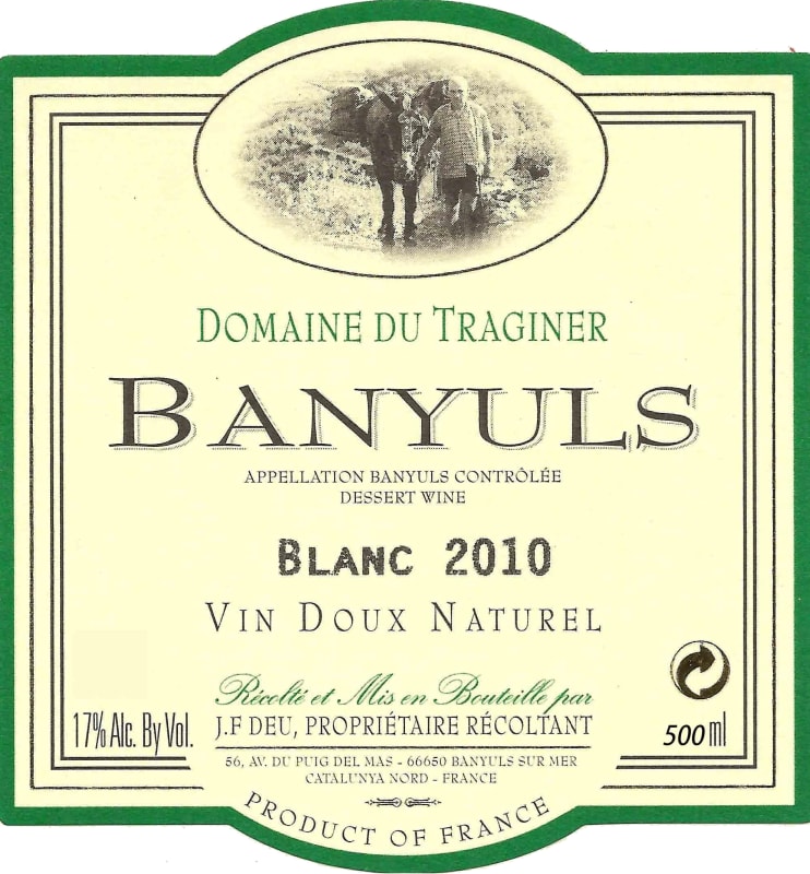 Le Domaine Du Traginer Banyuls Blanc 2010 Front Label