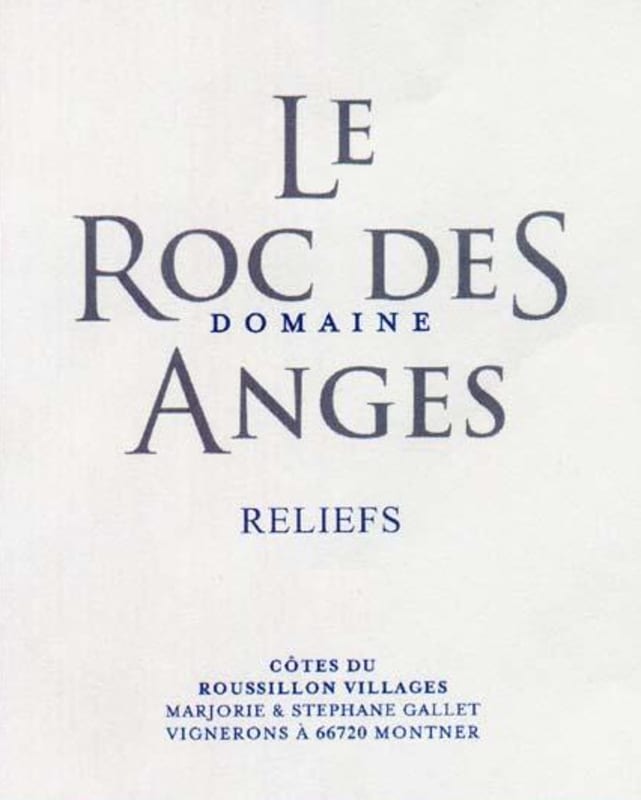 Le Roc des Anges Cotes du Roussillon Villages Reliefs 2014 Front Label