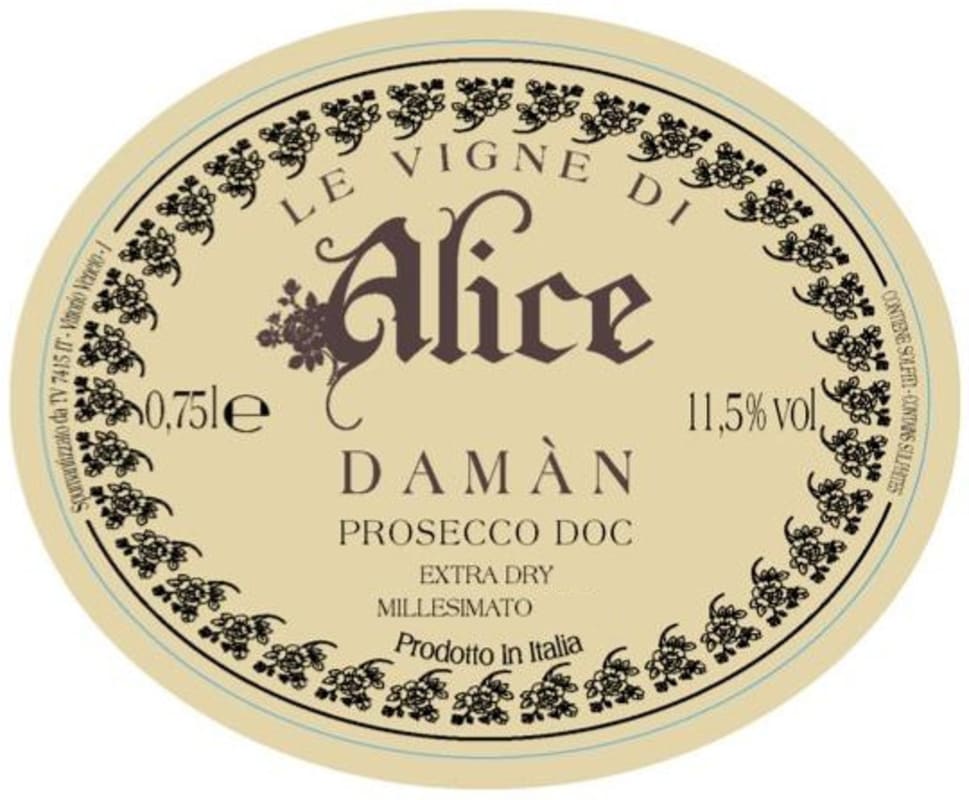 Le Vigne di Alice Daman Prosecco Millesimato 2015 Front Label