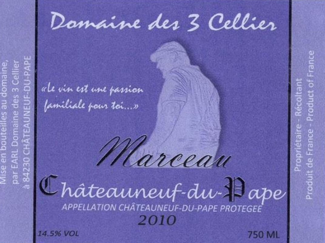 Les 3 Cellier Chateauneuf-du-Pape Marceau 2010 Front Label