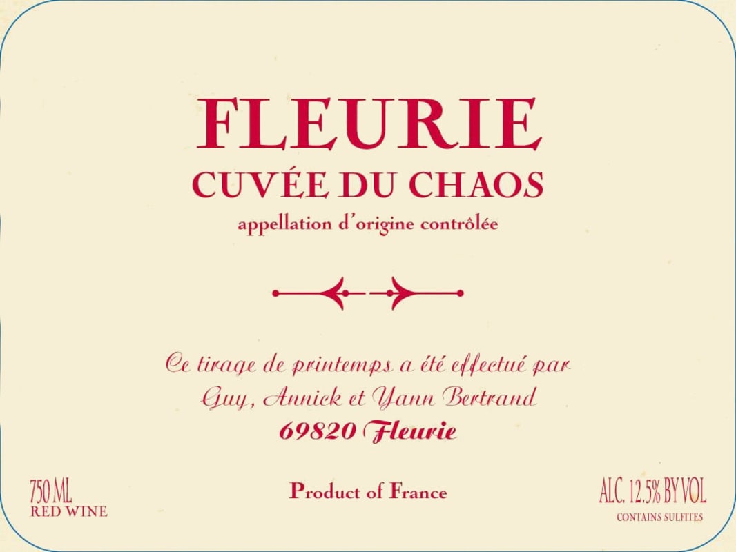 Les Bertrand Cuvee du Chaos 2015 Front Label