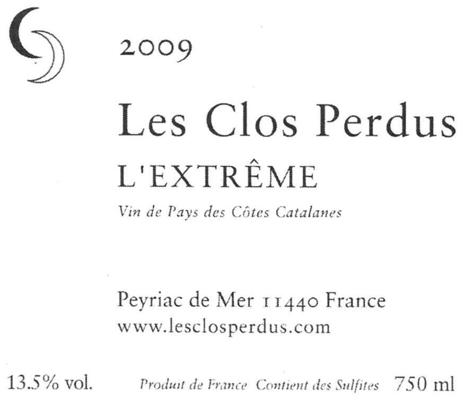 Les Clos Perdus L'Extreme Blanc 2009 Front Label