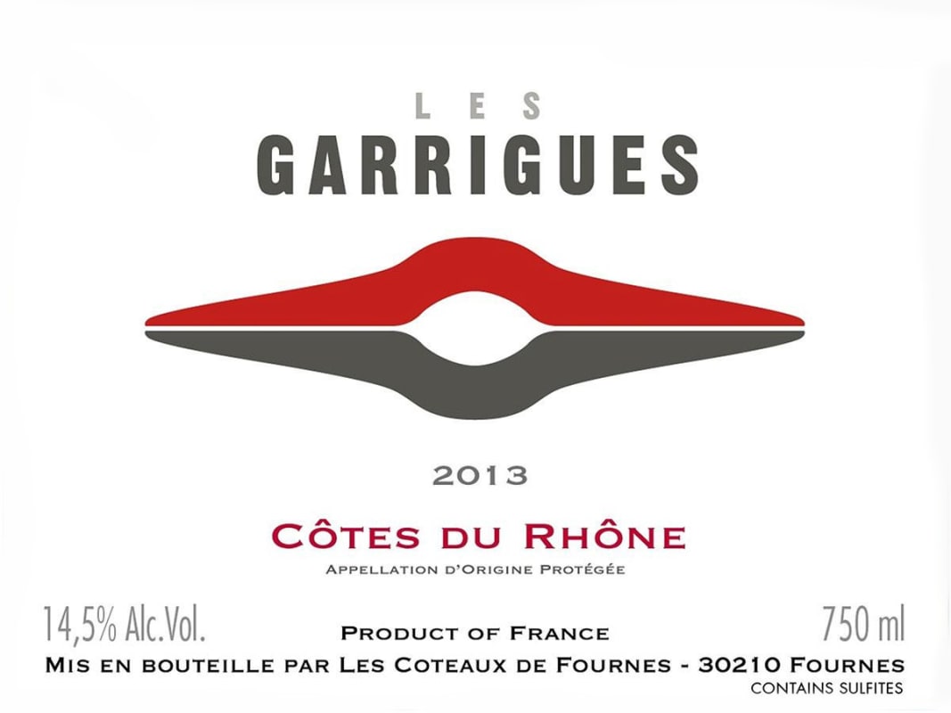 Les Coteaux de Fournes Cotes du Rhone Les Garrigues 2013 Front Label