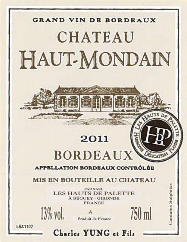 Les Hauts de Palette Chateau Haut-Mondain Blanc 2011 Front Label