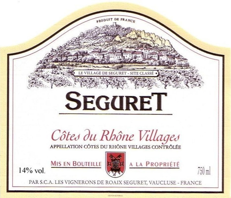 Les Vignerons de Roaix Seguret Cotes du Rhon Villages 2012 Front Label