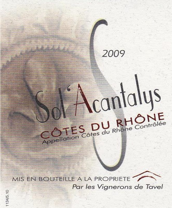 Les Vignerons de Tavel Cotes du Rhone Sol'Acantalys Rouge 2009 Front Label