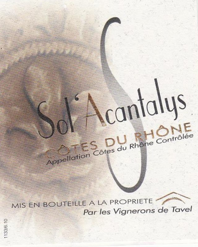 Les Vignerons de Tavel Cotes du Rhone Sol'Acantalys Blanc 2013 Front Label