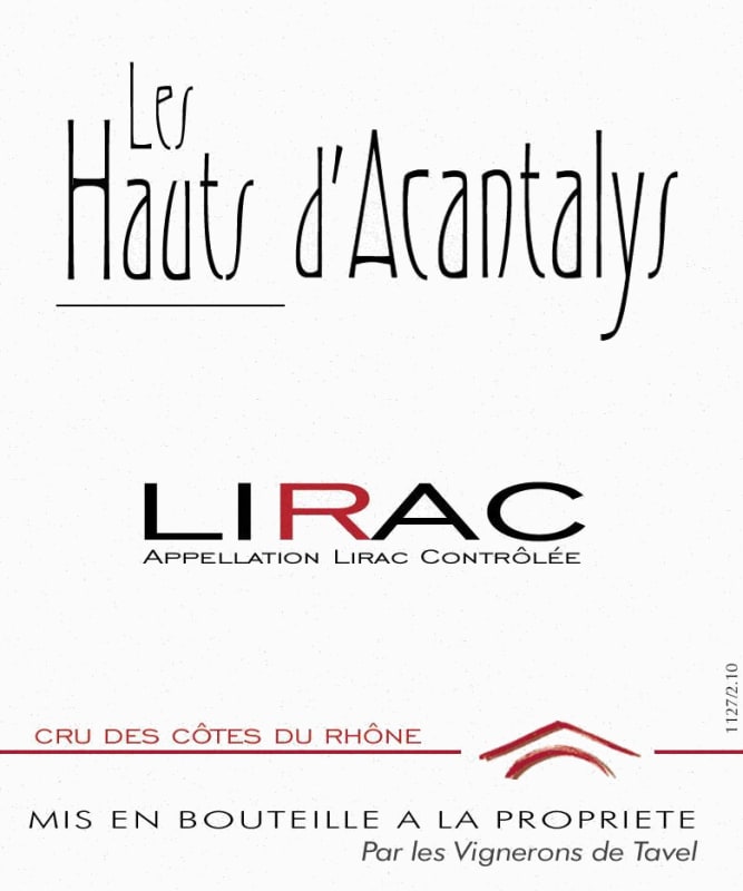 Les Vignerons de Tavel Lirac Les Hauts d'Acantalys 2009 Front Label