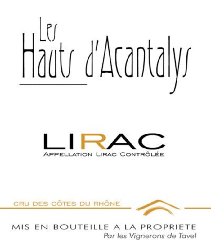Les Vignerons de Tavel Lirac Les Hauts d'Acantalys Blanc 2013 Front Label