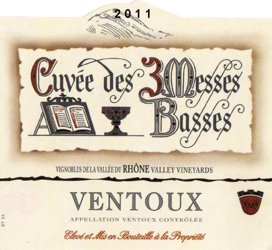 Les Vignerons du Mont-Ventoux Les 3 Messes Basses 2011 Front Label