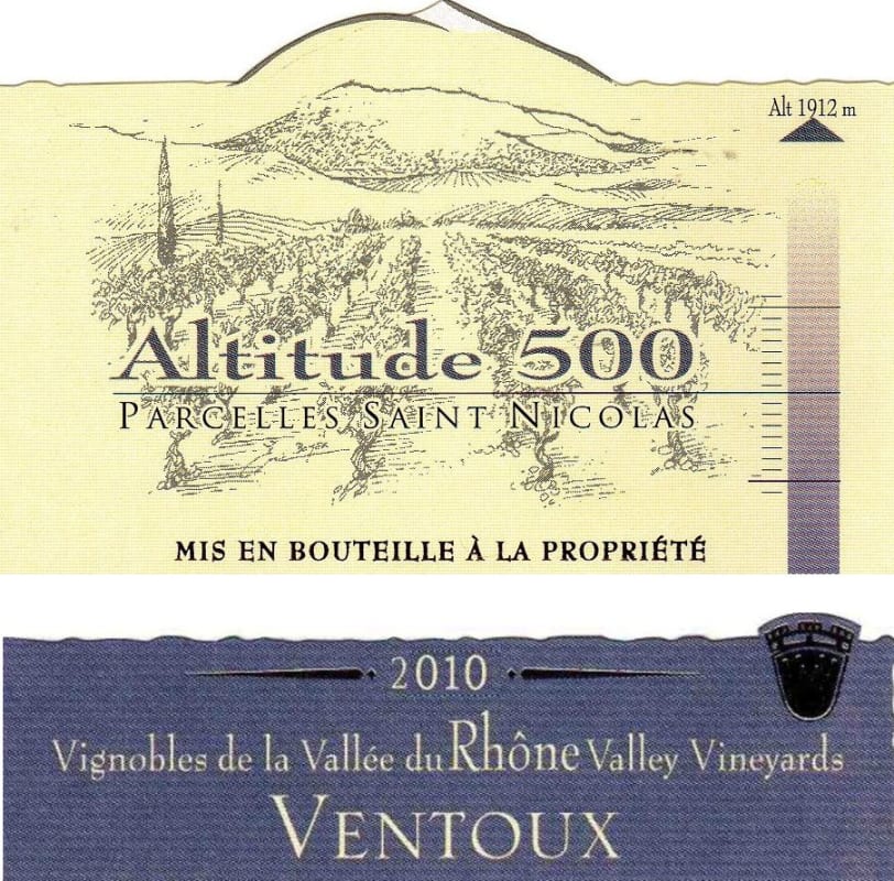 Les Vignerons du Mont-Ventoux Altitude 500 2010 Front Label