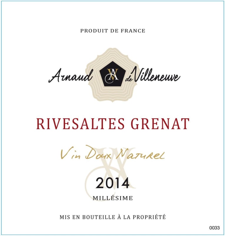 Les Vignobles du Rivesaltais Rivesaltes Grenat 2014 Front Label