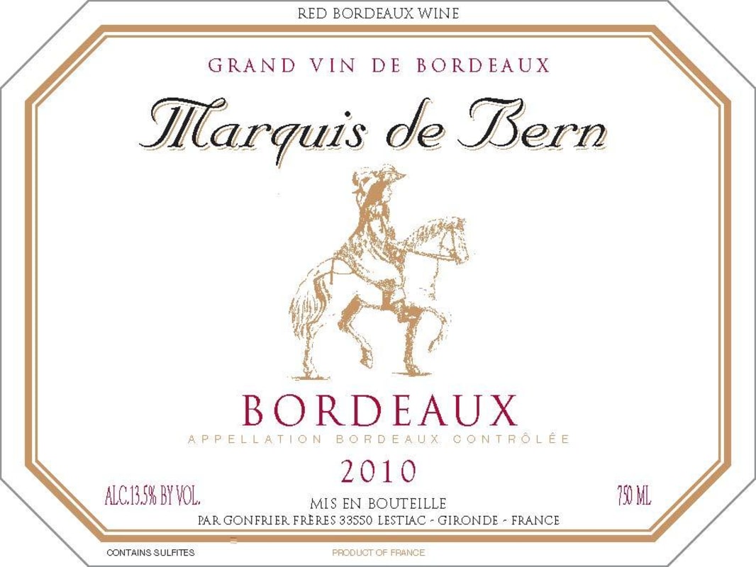 Les Vignobles Gonfrier Marquis de Bern 2010 Front Label