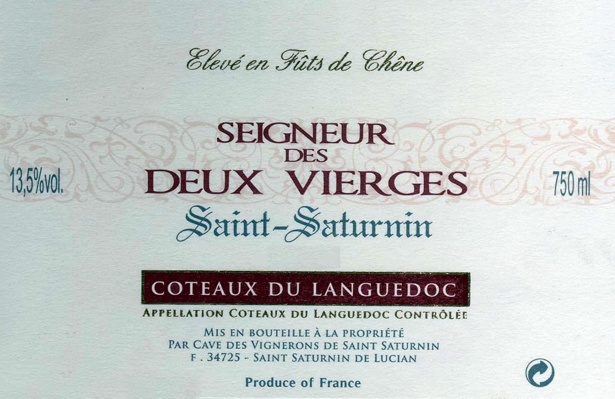 Les Vins de Saint Saturnin Seigneur des Deux Vierges 2010 Front Label
