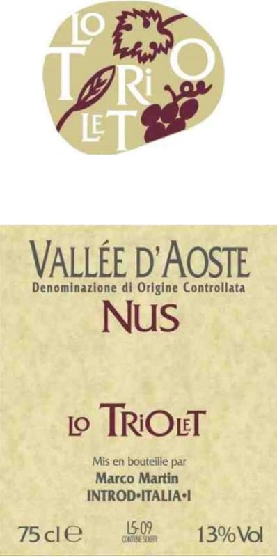 Lo Triolet Vallee d'Aoste Nus 2013 Front Label
