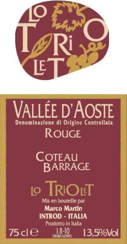 Lo Triolet Vallee d'Aoste Coteau Barrage Rouge 2010 Front Label