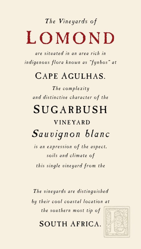 Lomond Sugarbush Sauvignon Blanc 2015 Front Label