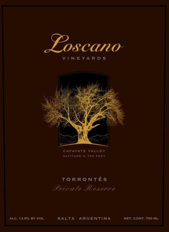 Loscano Private Reserve Torrontes 2014 Front Label