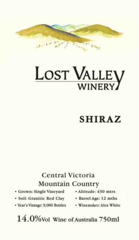 Lost Valley Winery Shiraz 2010 Front Label
