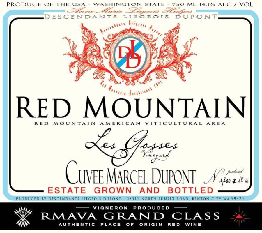 Hedges Family Estate Descendants Liegeois Dupont DLD Cuvee Marcel Dupont Syrah 2013 Front Label