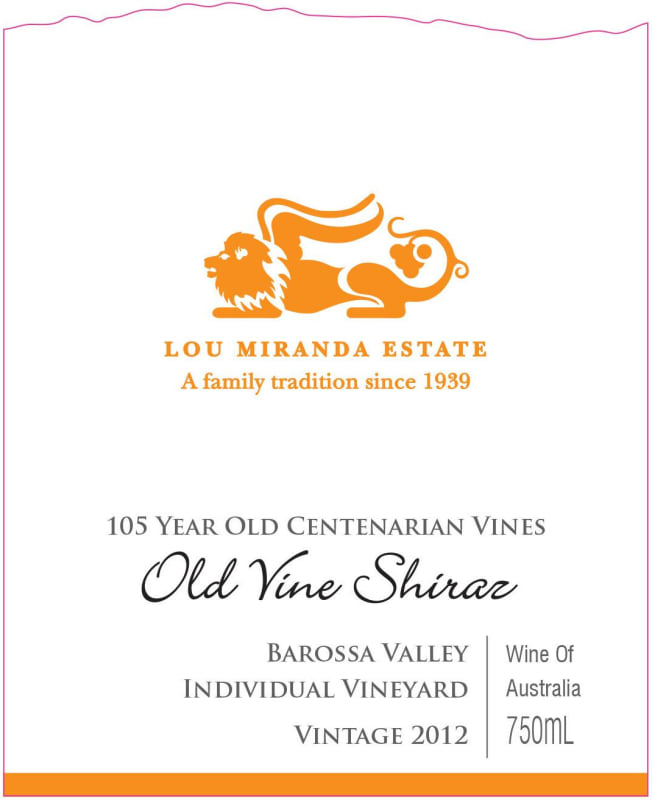 Lou Miranda Estate Old Vine Shiraz 2012 Front Label