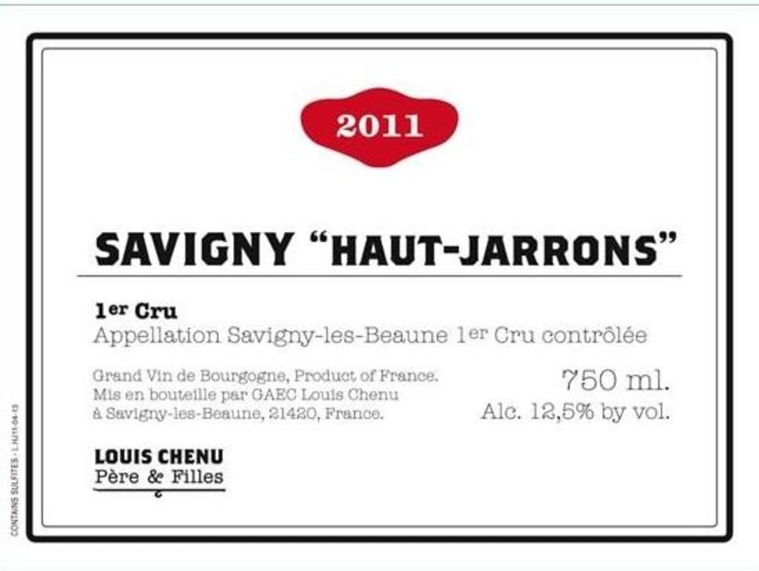 Louis Chenu Savigny-les-Beaune Les Haut Jarrons Premier Cru 2011 Front Label