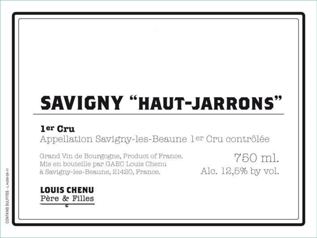 Louis Chenu Savigny-les-Beaune Les Haut Jarrons Premier Cru 2010 Front Label