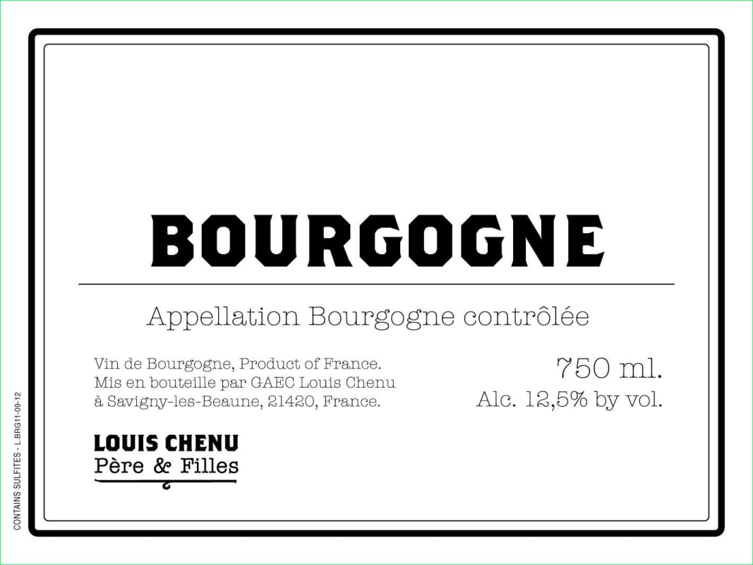 Louis Chenu Bourgogne Rouge 2012 Front Label