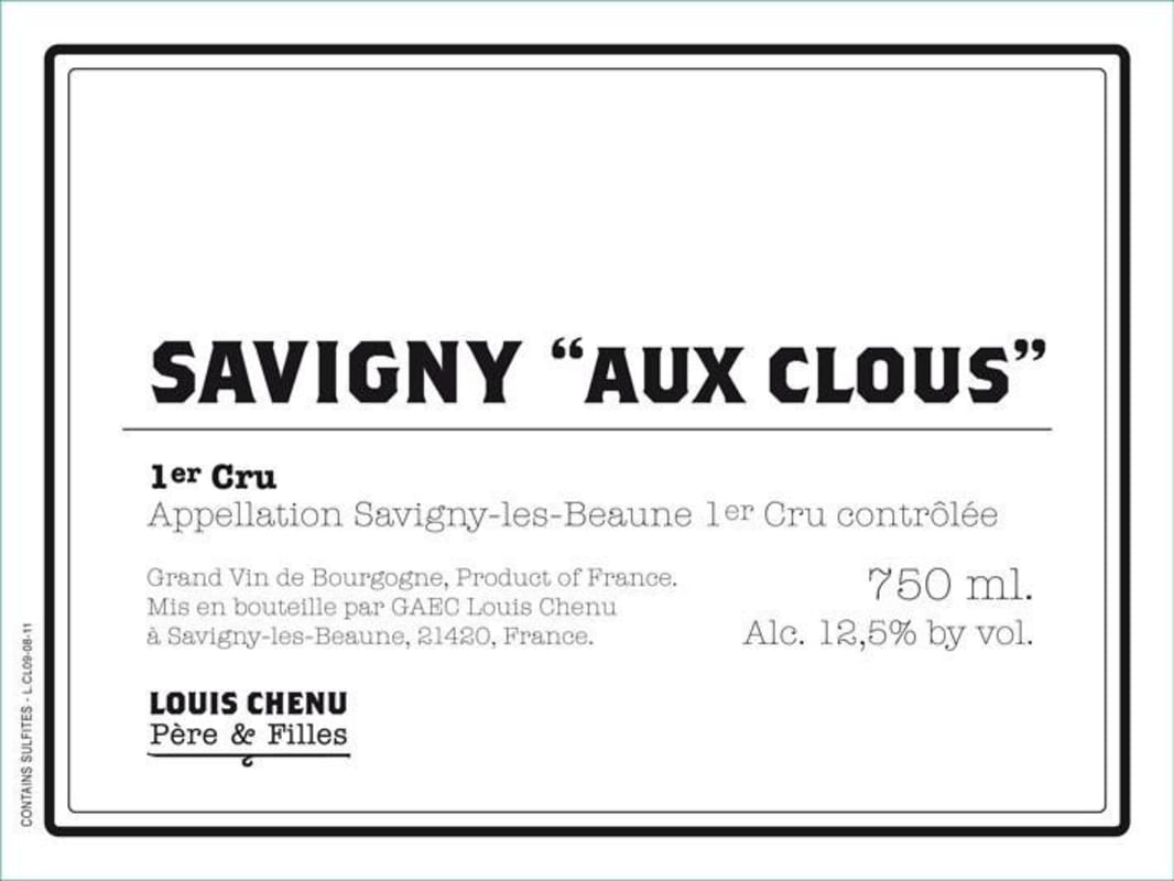 Louis Chenu Savigny-les-Beaune Aux Clous Premier Cru 2010 Front Label