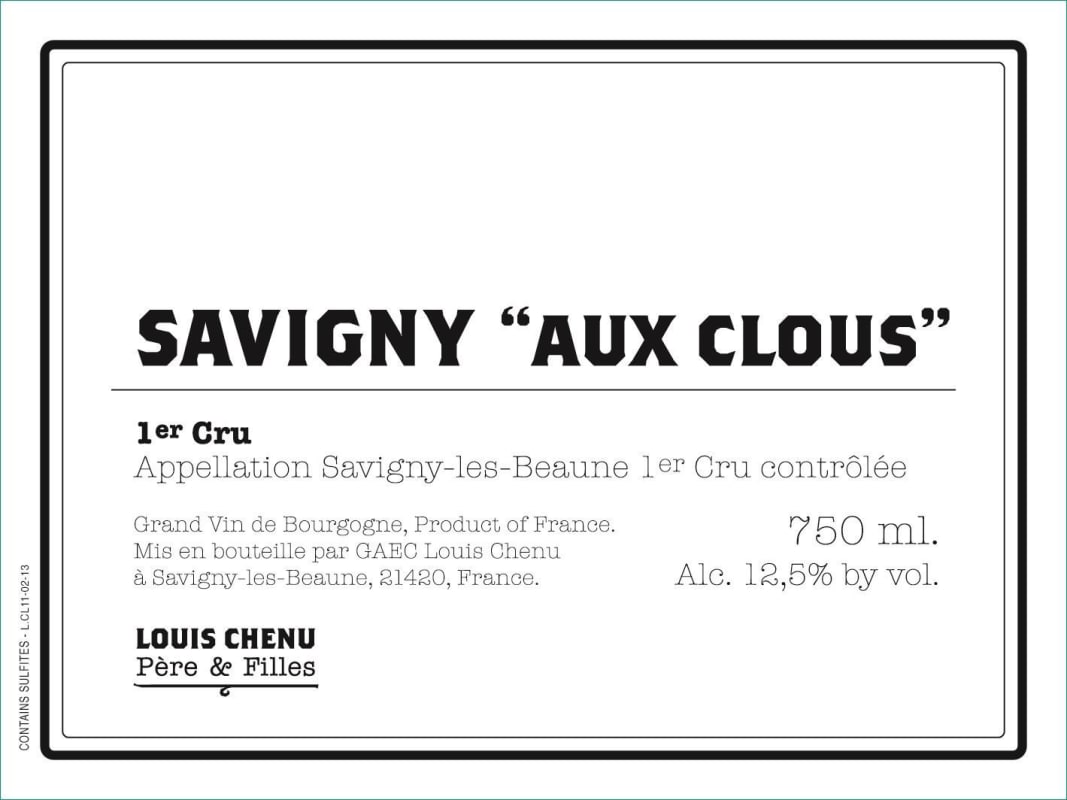 Louis Chenu Savigny-les-Beaune Aux Clous Premier Cru 2013 Front Label