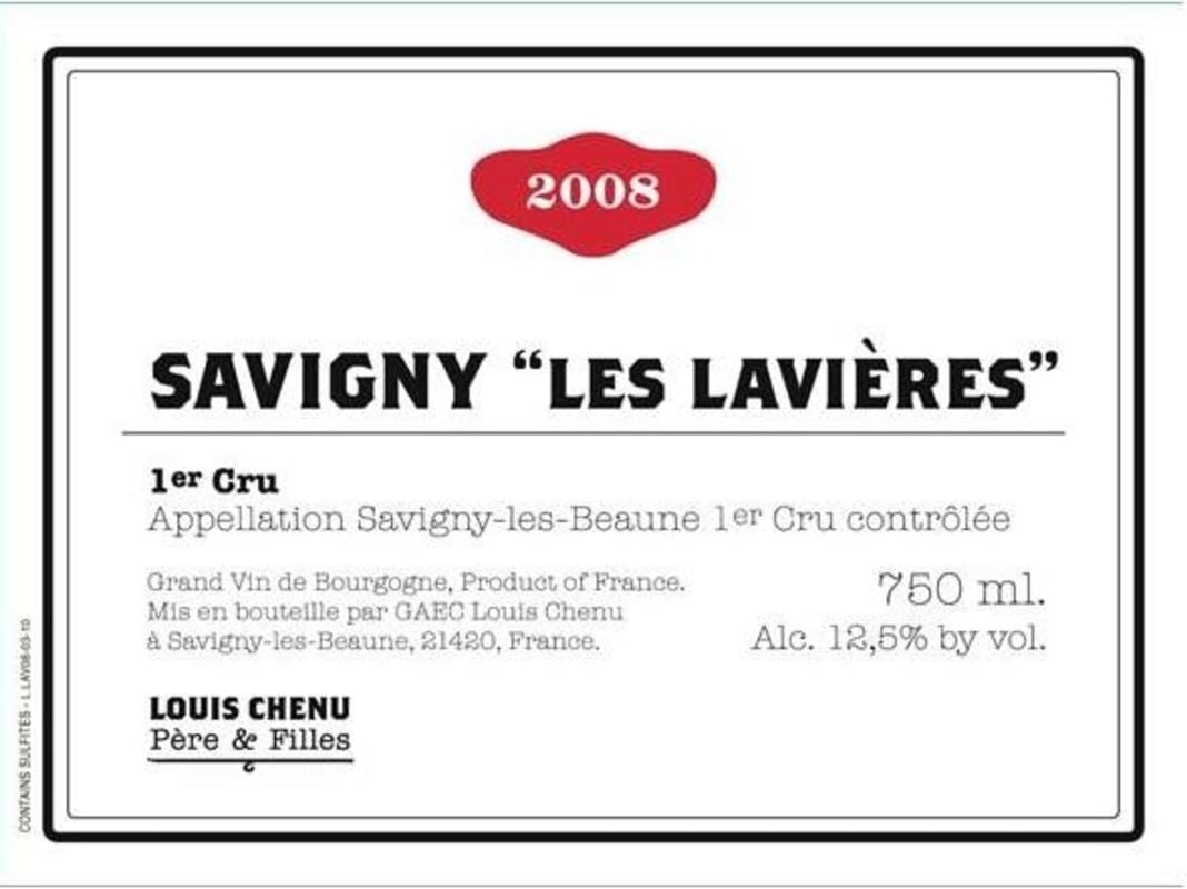 Louis Chenu Savigny-les-Beaune Les Lavieres Premier Cru 2008 Front Label