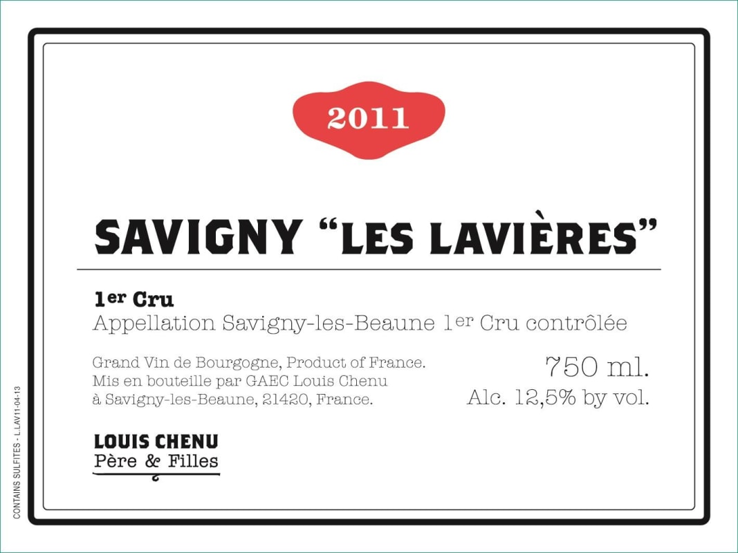 Louis Chenu Savigny-les-Beaune Les Lavieres Premier Cru 2011 Front Label