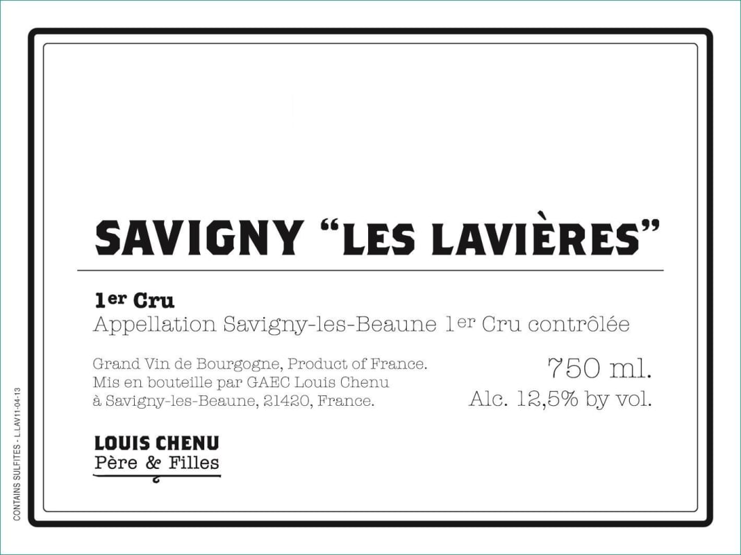 Louis Chenu Savigny-les-Beaune Les Lavieres Premier Cru 2014 Front Label
