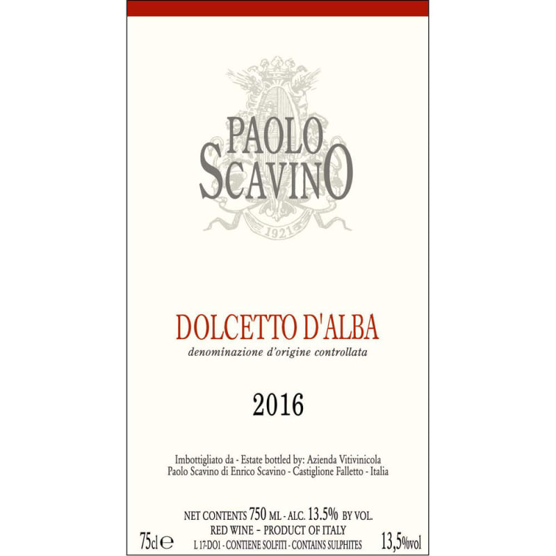 Paolo Scavino Dolcetto d'Alba 2016 Front Label