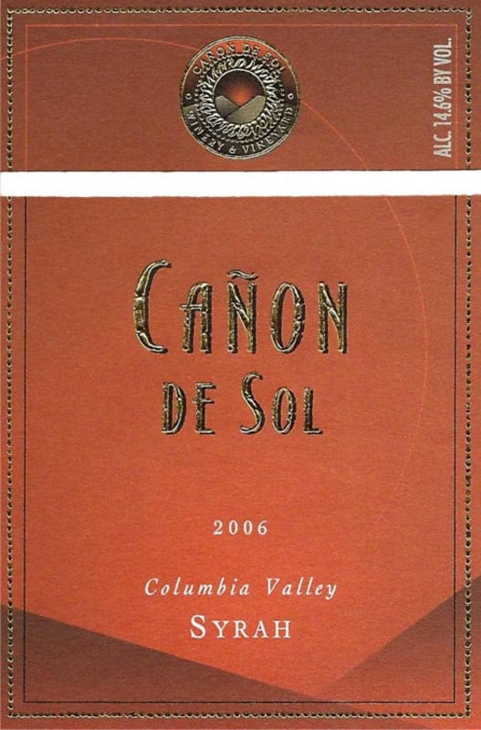 Canon De Sol Winery Syrah 2006 Front Label