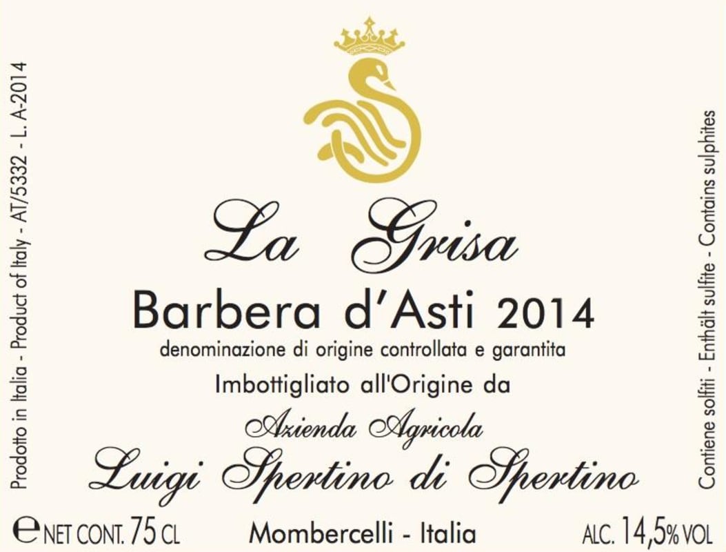 Luigi Spertino Barbera d'Asti 2014 Front Label