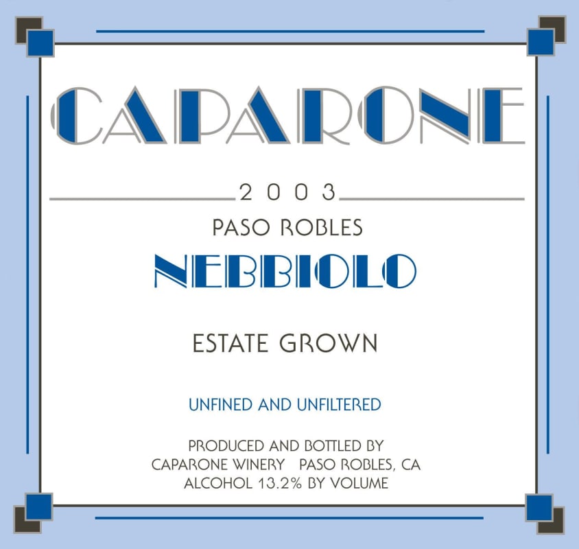 Caparone Winery Nebbiolo 2003 Front Label