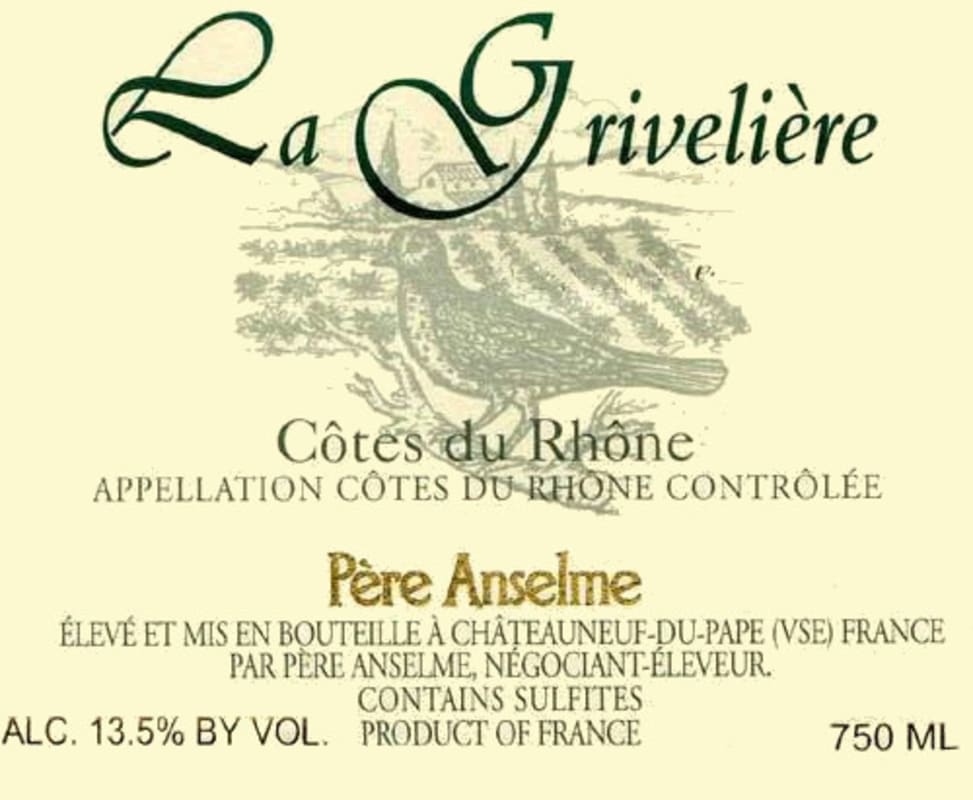 Maison Brotte Cotes du Rhone La Griveliere Pere Anselme 2014 Front Label