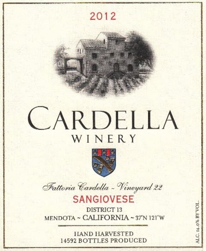 Cardella Winery 22 Sangiovese 2012 Front Label