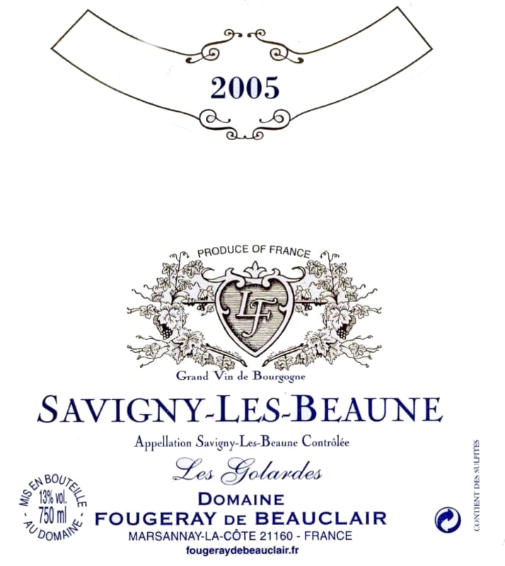 Maison Fougeray De Beauclair Savigny-les-Beaune Les Golardes Rouge 2005 Front Label