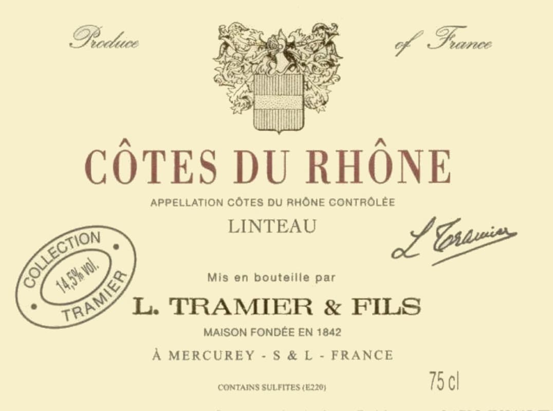 Maison L. Tramier & Fils Cotes du Rhone Linteau 2012 Front Label