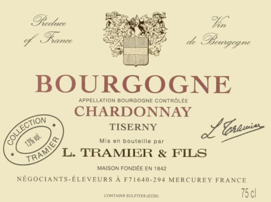 Maison L. Tramier & Fils Bourgogne Tiserny Chardonnay 2010 Front Label